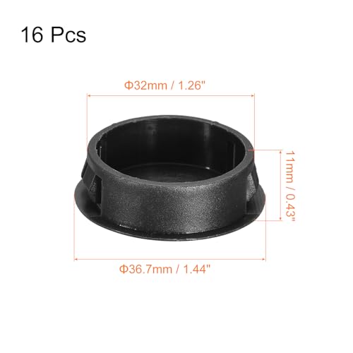 Image of uxcell 32mm /1.26 inch Plastic Hole Plugs, 16Pcs Flush Type Panel Round Snap in Fastener Knockout Locking Plugs for Furniture Insert End Caps Panels, Black