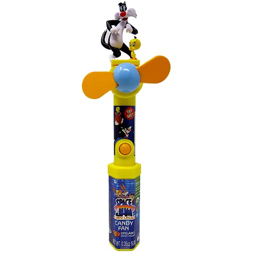 CandyRific Looney Tunes Space Jam Favorite Characters Battery Operated Handheld Fan with Organic Jelly Beans, Small Portable Fans for Travel and Vacation, 9.5 Inches, Multi, 1 Count (Pack of 1)