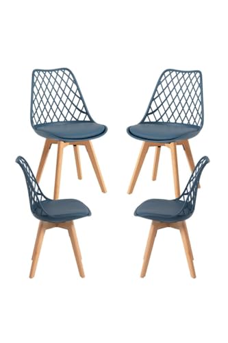Regalos Miguel - Lot de 4 chaises Mima Bleues pétrole, pour Salle à Manger et Cuisine, Style Nordique, Structure en polypropylène, Assise revêtue de...