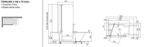 Badewanne mit Tür und Dusche 160 Artweger Twinline 2 mit Rutschhemmende Zone Profil weiss-6