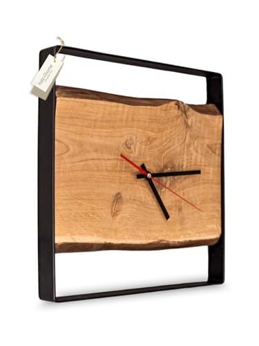 holz4home® Wanduhr aus Eichenholz I Holzuhr mit Stahlrahmen I...