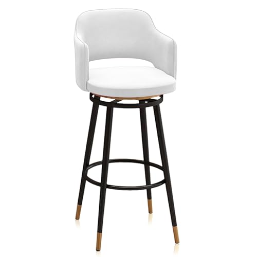 Guyifuny Taburete de Bar, Taburete de Bar Blanco de Terciopelo Giratorio de 360°, Silla de Cocina con Respaldo y reposapiés, for Comedor, Pub, Bar, encimera, Cargas de 330.7 lbs(1 PCS 65cm,Black Leg)