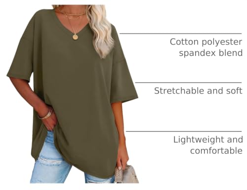 Image of ATHMILE Womens Oversized Shirts V Neck Plus Size Spring Workout Summer Tops Beach Vacation 2026 Gym Clothes Basic Tee
