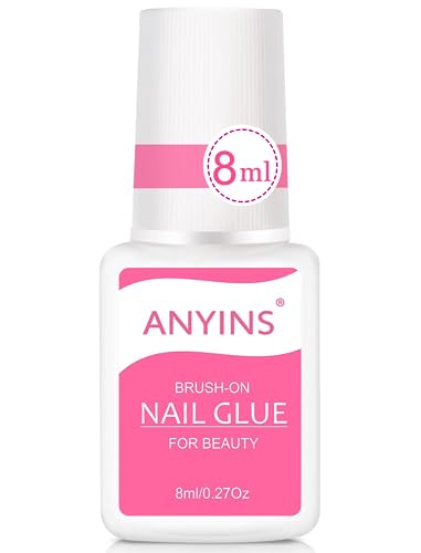 ANYINS Nail Glue for Acrylic Nails (8ML) Adhesive Long Lasting Nail Glue with Brush Super Strong Adhesive for Press on Nails Fast Drying for Nail Salon, Home DIY