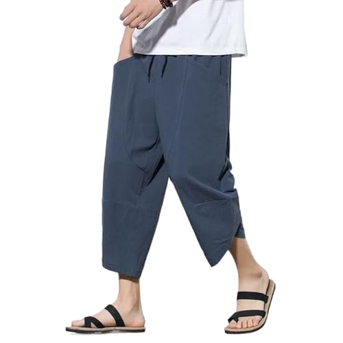 Summer Men's Chinese Style Cotton Linen Harem Pants Men Beach Pants Casual Calf-Lenght Trousers