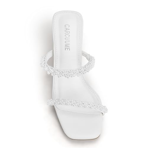 Image of Carcuume Women's Square Toe Two Strap Open Toe Block Heels Sandals Slip On Shoes