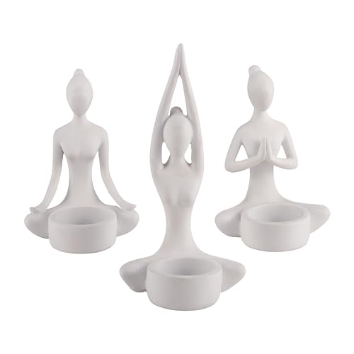 Sagebrook Home 17142-01 7 Inch Set Of 3 Yoga Candle Holder - Polyresin White Seated Women Votive Candle Holder thumb #4