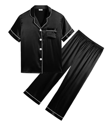 SWOMOG Girls Boys Silk Satin Pajamas Set Button-Down Two-Piece PJs Lounge Sets with Long Pants