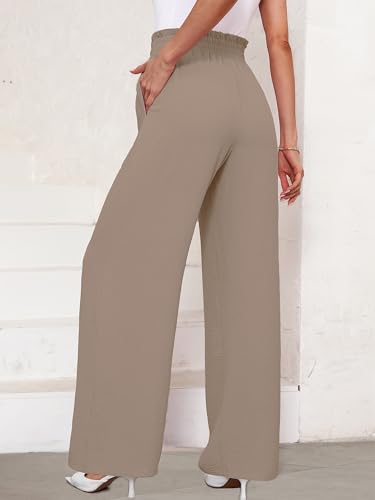 KORSIS Women's Pants Wide Leg Lounge High Waisted Causal Flowy Work Elastic Trousers with Pockets4