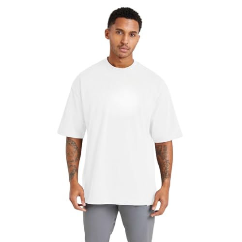 Camiseta Oversized de Algodão Masculina Gola Redonda Lisa Hyve (BR, Alfa, GG, Regular, Branco)