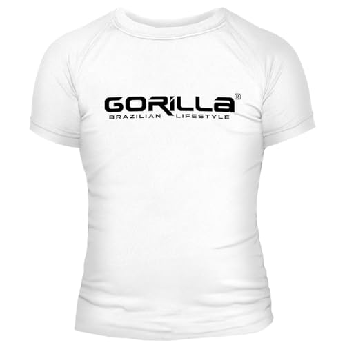 Rash Guard Infantil Treino manga Curta Jiu Jitsu Proteção UV+50 Gorilla (BR, Numérico, 4, Branco)