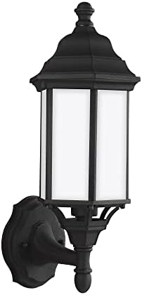 Generation Lighting 8538751-12 Sevier Satin Etched Glass Outdoor Wall Sconce Lighting Fixture, 1-Light 100 Watt, 16" H x 7" W, Black