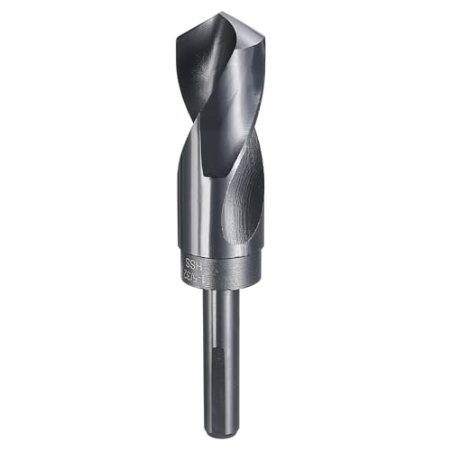 Image of sourcing map 29.4mm (1-5/32") Drill Bit 1/2" Reduced Shank 3-Flat 4241 High Speed Steel Nitriding Black 118° for Soft Materials Wood Plastic Iron Copper Aluminum