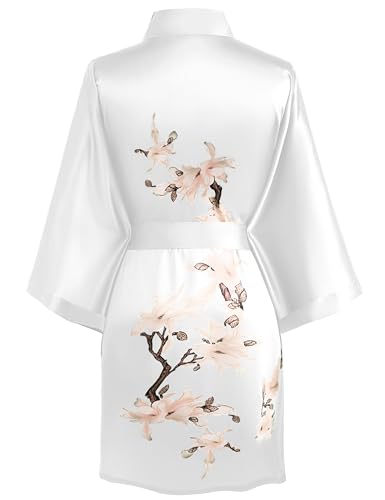 Image of BABEYOND Kimono Robe Cover up Short Satin Floral Silky Kimono Blouse Loose Bachelorette Party Robe