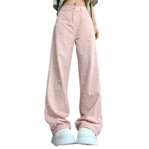 LAFOURAM Petite Jeans for Women 5 FT Short Wide Leg Baggy Streetwear Pearl Embellished Denim Pants2