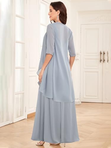 2 Piece Mother of The Bride Dress for Women with Jacket Chiffon Ruffle Long Formal Evening Gown4