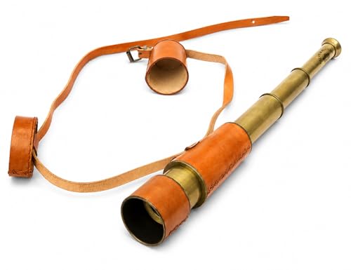 Télescope antique marine cuir orange objet collection marine rétro unique