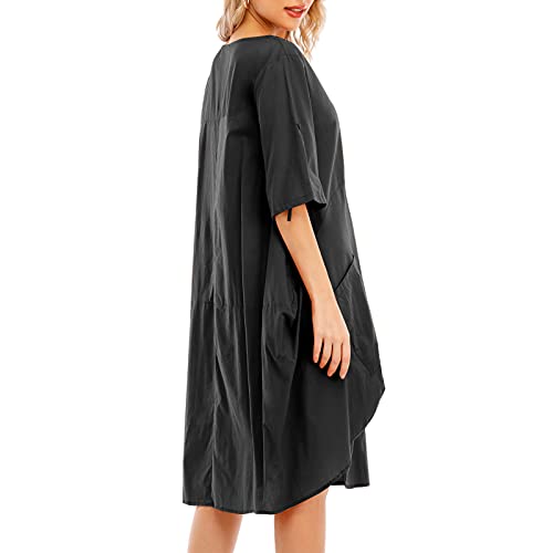 Moochy Vestido de túnica feminino enrolável manga curta confortável bolsos de algodão irregular bain