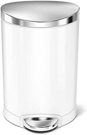 simplehuman CW1853CB 4.5L Round Pedal Bin, Small Bin for Bathroom Bedroom Office, Strong Steel Pedal, Silent Soft Close Lid, Inner Bucket, Non-Skid Base, White Steel