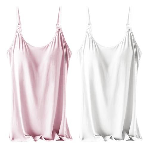 Rainjia Damen Stilltop Unterhemd BH-Hemd, 2er Pack Mutterschaft Tanktop Integriertem BH Spaghetti Tops Oberteil Ohne Bügel Trägertop Camilose Top Modal für Stillen Schlaf Freizeit und Alltag Rainjia Damen Stilltop Unterhemd BH-Hemd, 2er Pack Mutterschaft Tanktop Integriertem BH Spaghetti Tops Oberteil Ohne Bügel Trägertop Camilose Top Modal für Stillen Schlaf Freizeit und Alltag