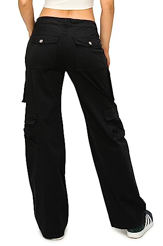 Cali1850 Women’s Twill Cargo Pants – Low Rise Wide Leg 10 Multi Pockets Stretch Casual Streetwear Trousers3