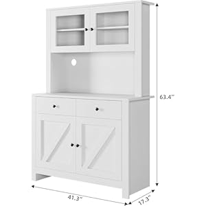 IDEALHOUSE Kitchen Pantry Cabinet with Microwave Stand Freestanding Hutch with Drawers Doors Adjustable Shelves Buffet Cabinet with Storage Food Pantry for Kitchen Dining Room White