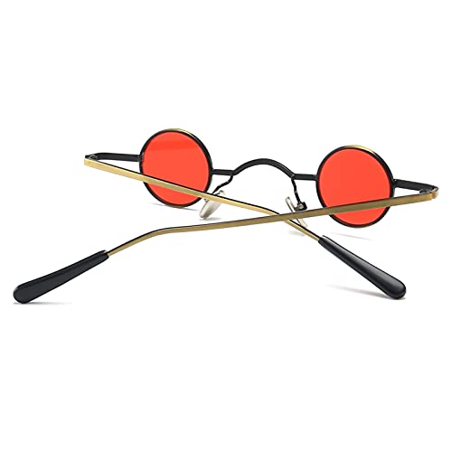 KANCK Red tiny sunglasses round retro metal frame black men punk sun glasses women uv400 decoration eyewear (Frame Color : As show in photo, Lenses Color : Black F gray) steampunk buy now online