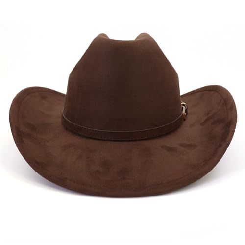 Image of Cowboy Hat Cowgirl Hat Men's & Women's Wide Brim Felt Fedora Hat with Buckle Belt Western Cowboy Hat for Women