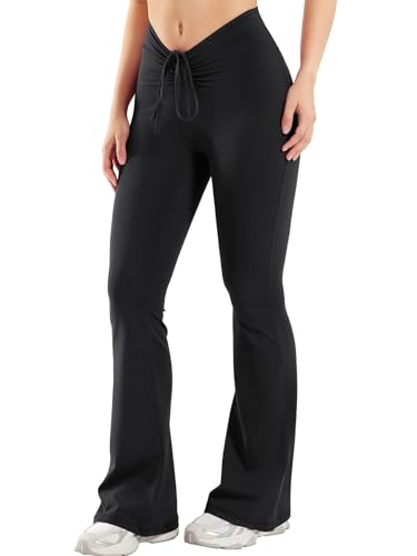 YEOREO Women Workout Scrunch Flare Leggings Drawstring No Front Seam Ericane Butt Lifting 31.5