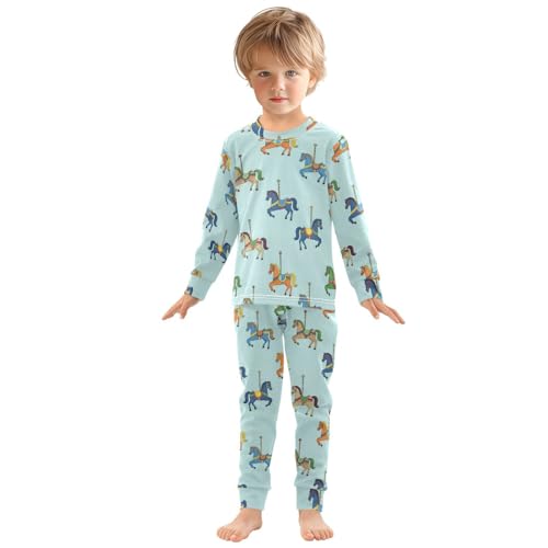 Pajama Sets Long Sleeve Carousel Horses on Blue Soft Comfy Sleepwear 2 Piece PJS 3-8T2