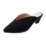 MIOKE Women's Pointed Toe Block Low Heel Mules Pearl Slip On Loafer Backless Comfy Dress Pump Slide Shoes