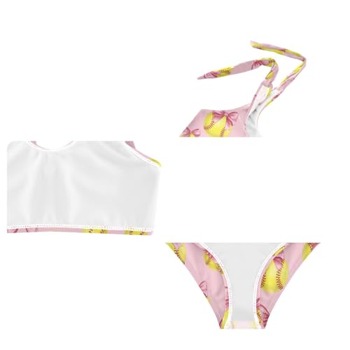 Image of Girls Swimsuit Two Piece Swimwear Bikini Set Pink Bow Softball Bathing Suit for 3-12T,