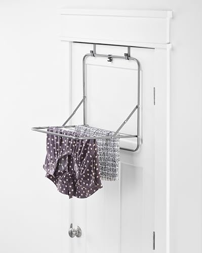 Whitmor Over The Door Drying Rack 6 Rod Foldable Clothes Drying Rack Holds 20 lbs Heavy Duty Towel Rack for Laundry Room Bathroom Bedroom 20 L x 16.14 W x 22 H Grey