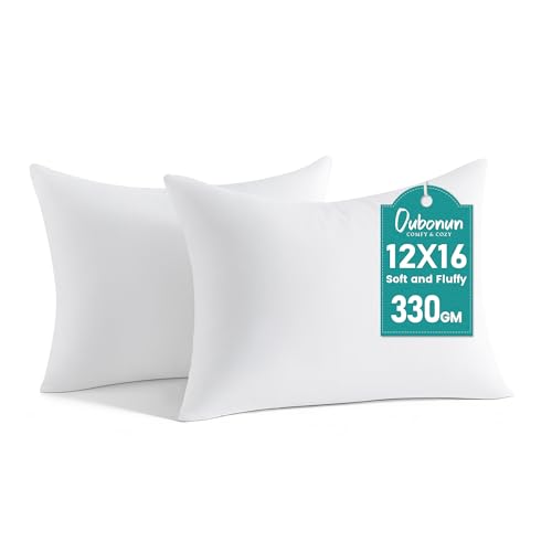 Oubonun 12 x 16 Throw Pillow Inserts - Soft Plush & Decorative Down Alternative Pillows for Couch Sofa Bed Machine Washable - White Pack of 2