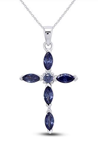 Classic Cross Pendant Necklace for Women 1.43ctw Tanzanite In 925W Silver