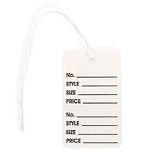 XpressTags (Pack of 1000) 2.875 x 1.75 inch Perforated Garment Tags with Pre-Attached String and Stub (Size - 6), String, 12 Point Cardstock, White