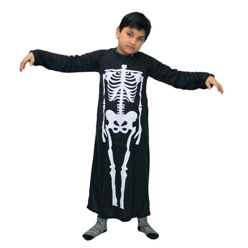Image of Kaku Fancy Dresses Polyester Skeleton Halloween Costume For Kids | Skeleton Costume For Boys & Girls | Skeleton Dress For Kids | Scary Horror Theme Dress For Halloween,Black