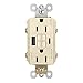 Legrand Radiant? USB GFCI Outlet, 15A Tamper-Resistant, Self-Test, Type-A/C, Brown, 1597TRUSBAC