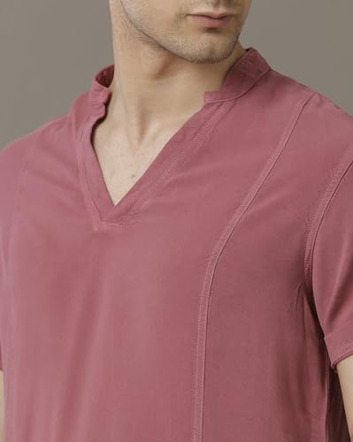 Image of Identiti MenSlim Fit Half Sleeve Solid Smart V Placket Casual Shirts