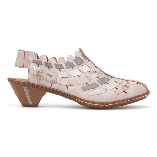 Image of Rieker 46778 Sina Women's Heels - Sling-Backs, Leather Upper, Hand-Woven Design, Anti-Stress Comfort, Flexible Sole, Secure Fit, and Timeless Everyday Style