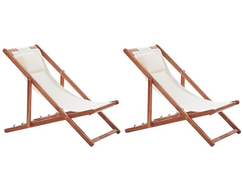 2 Chiliennes Pliantes avec Toiles de Remplacement en Bois Acacia Foncé Avellino