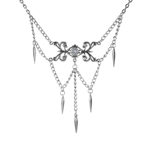 PUNKYOUTH Gothic Cascade Adjustable Necklace for Men Women Victorian Scrollwork Layered Chain Black Obsidian Pointed Drop Modern Elegant Statement Jewelry