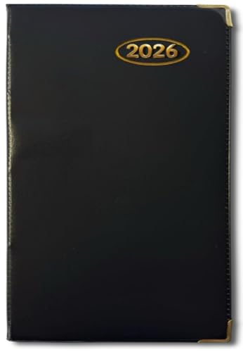 PaulStore 2026 Pocket Week To View Padded Diary Metal Corner Case bound Diary Home And Office Use (Black)