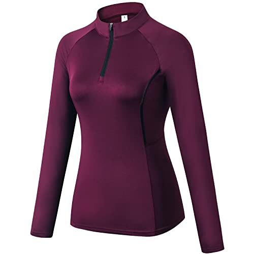 Witkey Womens Long Sleeve 1/4 Zip Athletic Shirts UPF50 Sun Protection Workout Baselayer Tops Lightweight Quick Dry Running Golf Hiking Gym Exercise