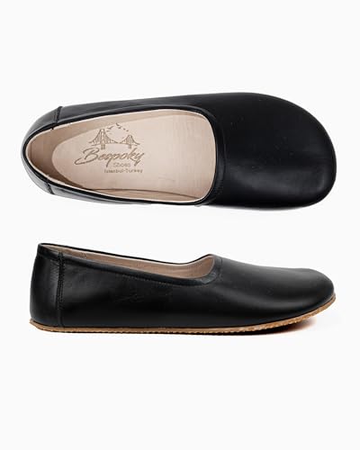 Tulip Black Color Artisan Handcrafted Genuine Leather Zero Drop Barefoot Flat Ballet Shoes for Women Wide Toe Box Flexible Sole Lightweight Breathable Eco-Friendly Grounding Minimalist Shoes