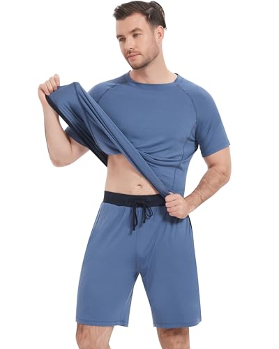 Image of NACHILA Men's Pajama Set, Cooling Bamboo Viscose Short Sleeve Top & Shorts