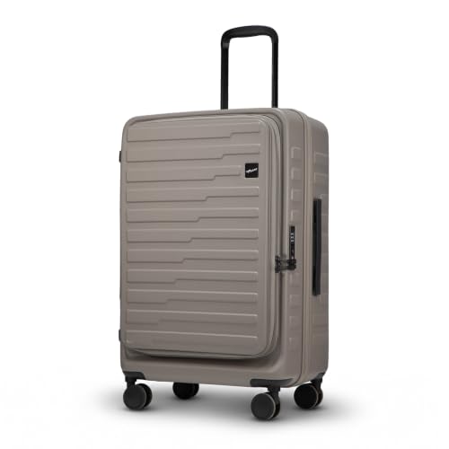 F Gear Sedona Medium 65cm German Polycarbonate Hard Luggage|8 Japanese Hinomoto Silent Wheels |Expandable Check-in Front Opening Suitcase for Travel| Anti-Theft Zipper, TSA 007 Lock (Taupe)