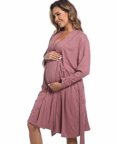 Image of Mommy Robe Set for Maternity with Matching Swaddle Blanket, Delivery Labor Gown Robe for Hospital Women Dress
