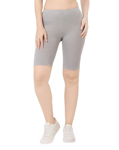TRASA Women's Cotton Fashion Biker Workout Cycling Shorts, Light Grey - 3XL