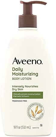 Aveeno Daily Moisturizing Body Lotion with Soothing Oat and Rich Emollients to Nourish Dry Skin, Gentle & Fragrance-Free Lotion is Non-Greasy & Non-Comedogenic, 18 fl. oz